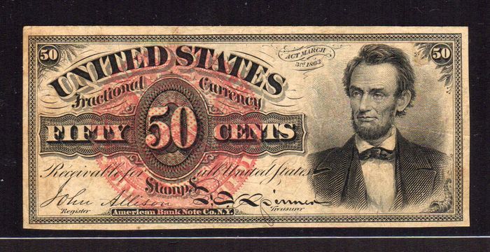 Fourth Issue 1863 50 Cent Lincoln, Ch.VF
